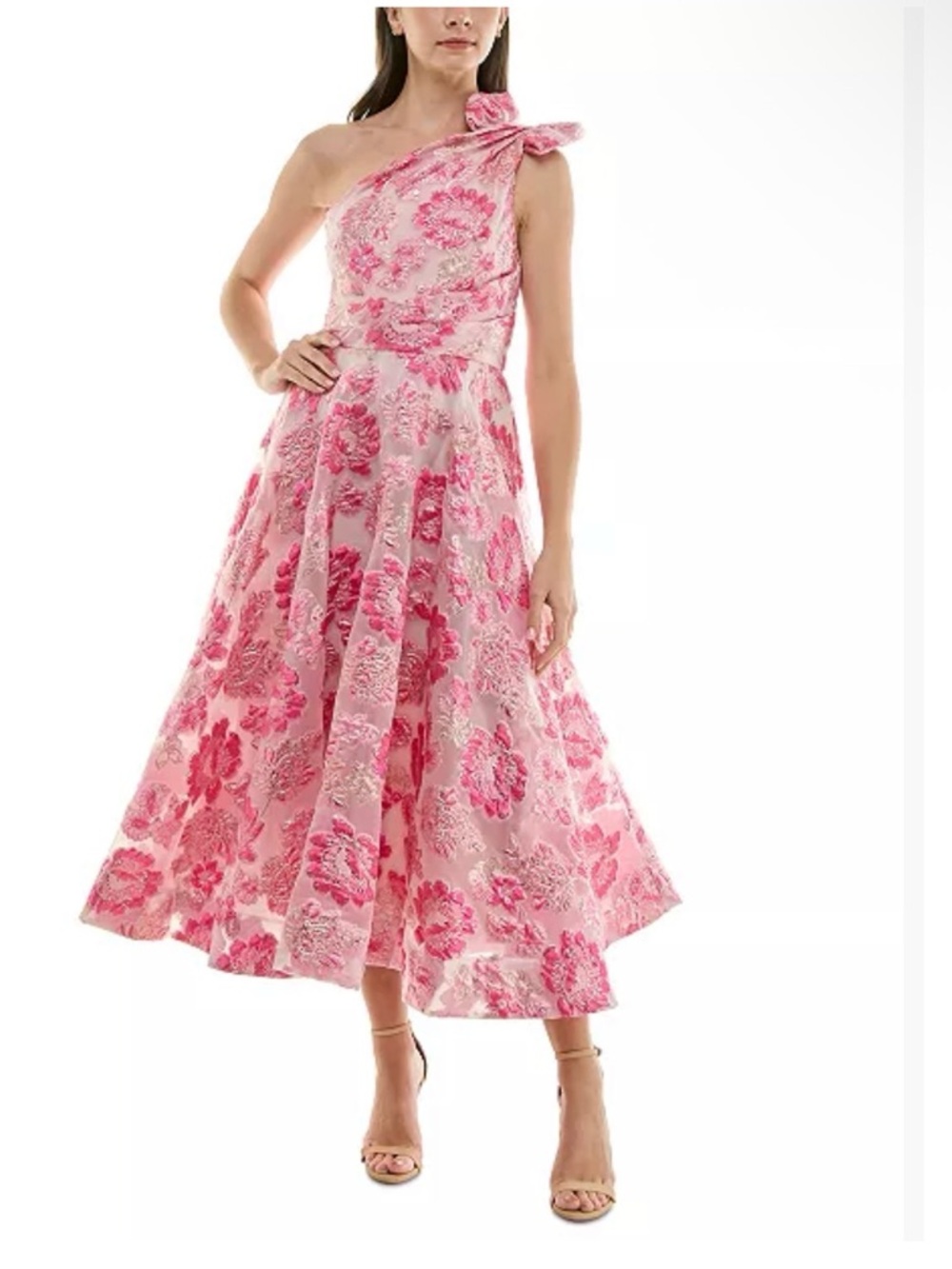 Taylor One-Shoulder Pink Floral Midi Dress